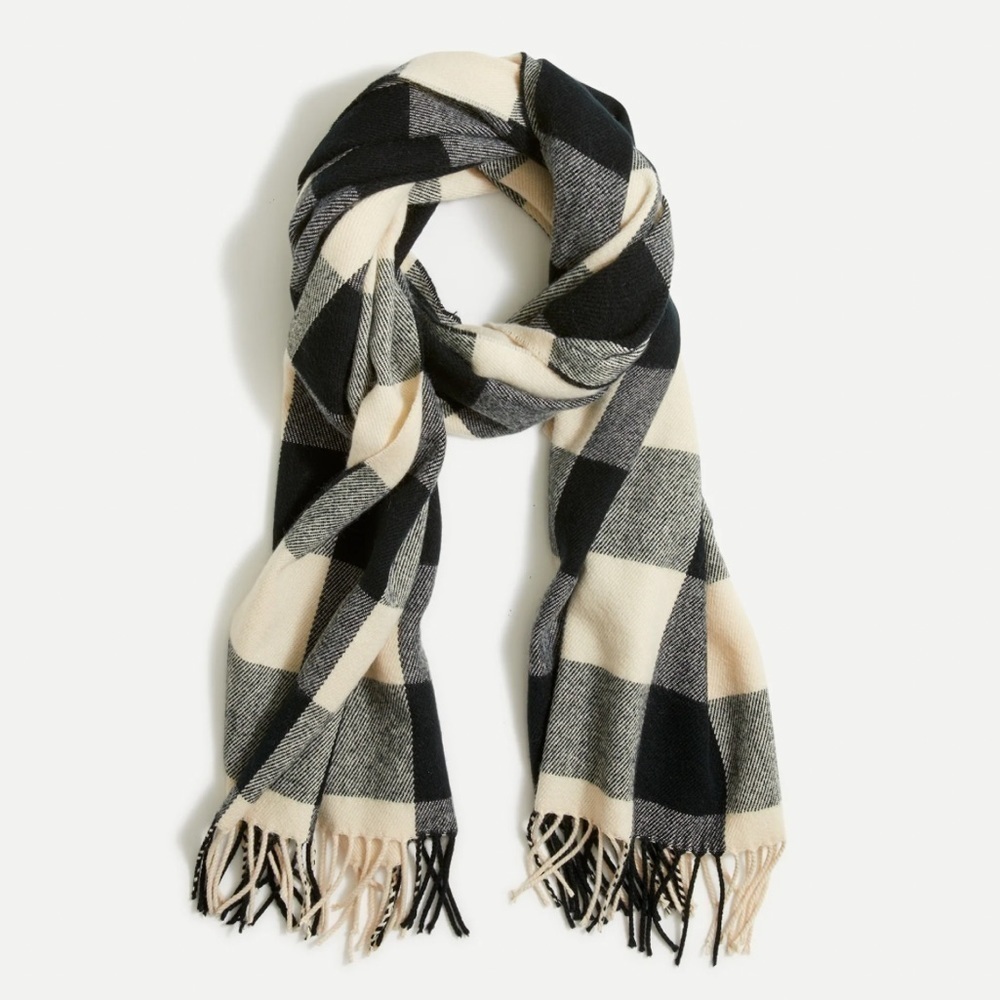 NWT J. Crew Factory Classic Plaid Scarf in Buffalo Check Cream/Black